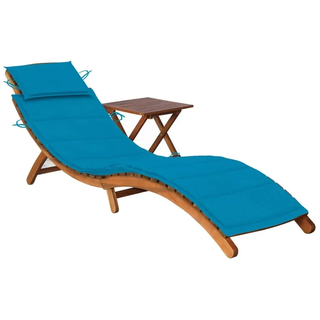 Garden Sun Lounger with Table and Cushion Solid Wood Acacia 3061591