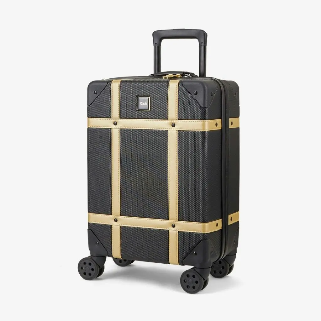 Rock Vintage 54cm Carry On Hardsided Luggage - Black/Gold