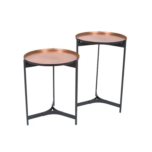 Set of 2 SSH Collection Jeeves 51 and 61cm Round Butler Tables - Black Frame with Copper Top