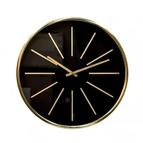 SSH Collection Glamour 40cm Round Wall Clock with Brass Surround and Black Face