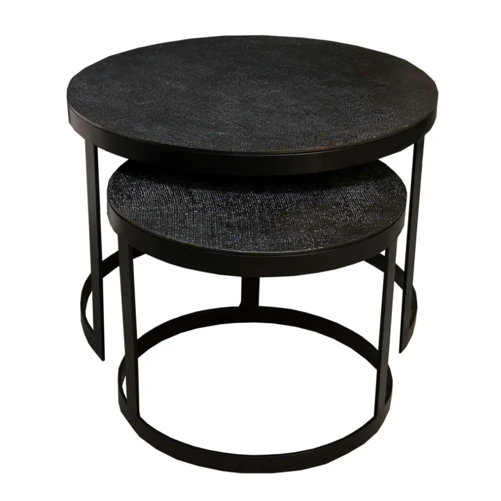 Set of 2 SSH Collection Jute 43 and 61cm Nesting Round Occasional Tables - Black