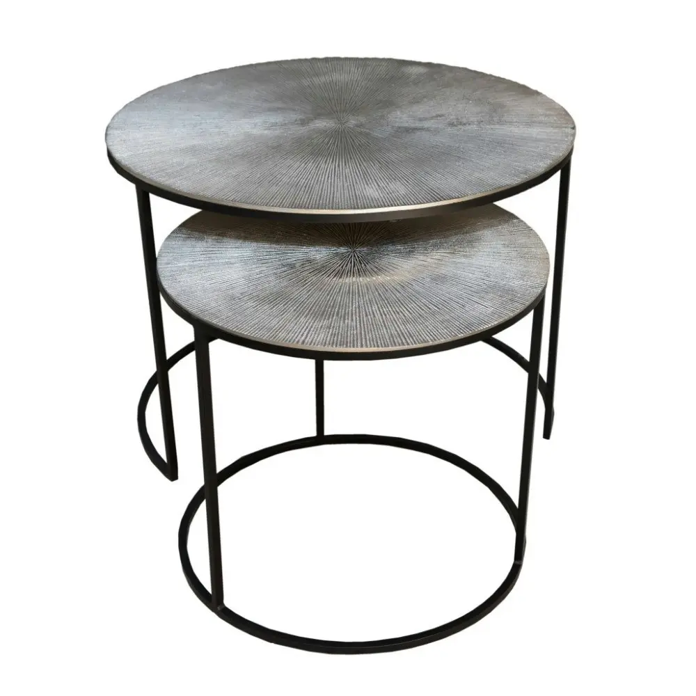 Set of 2 SSH Collection Ridges 43 and 61cm Nesting Round Occasional Tables - Antique Silver