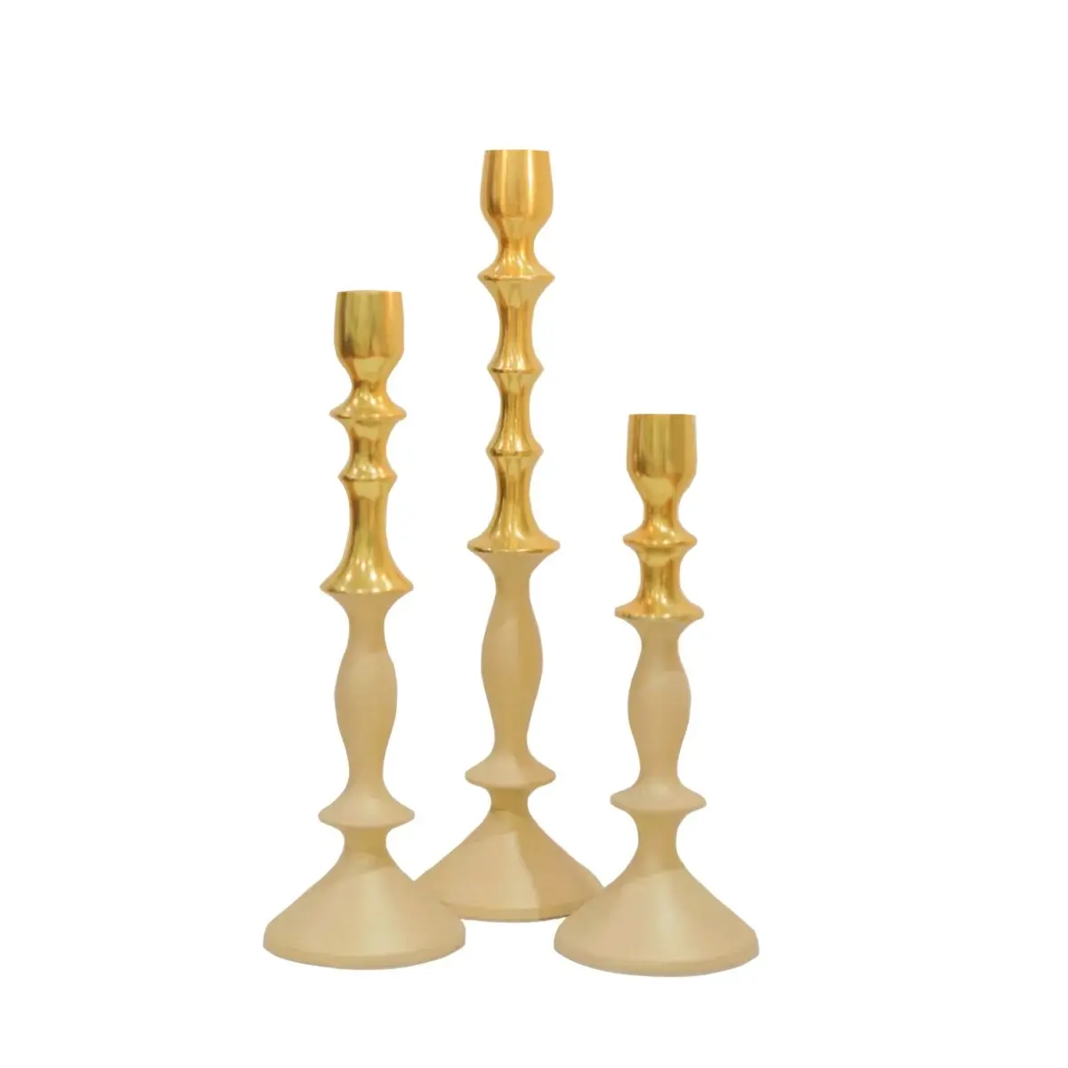 Set of 3 SSH Collection Ludwig 23 29 and 35cm Tall Single Candle Holders - 2 Tone Gold