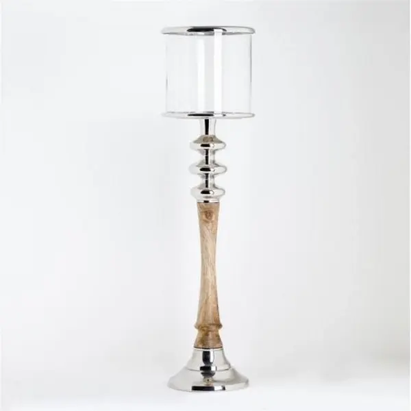 SSH Collection Sofie 83cm Tall Hurricane Lamp - Timber/Polished Nickel Stand