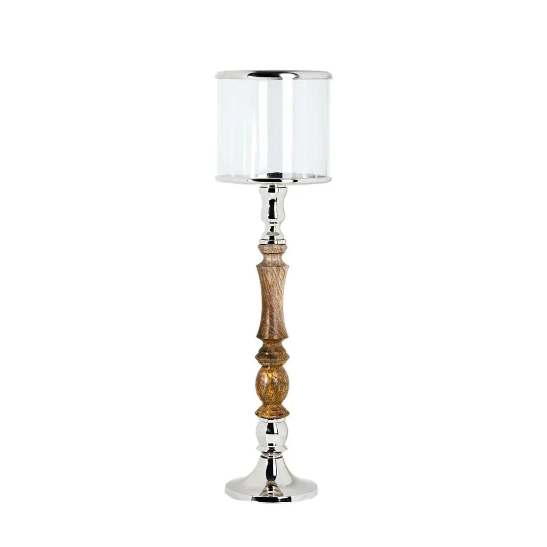 SSH Collection Donna 84cm Tall Hurricane Lamp - Natural Timber and Polished Nickel