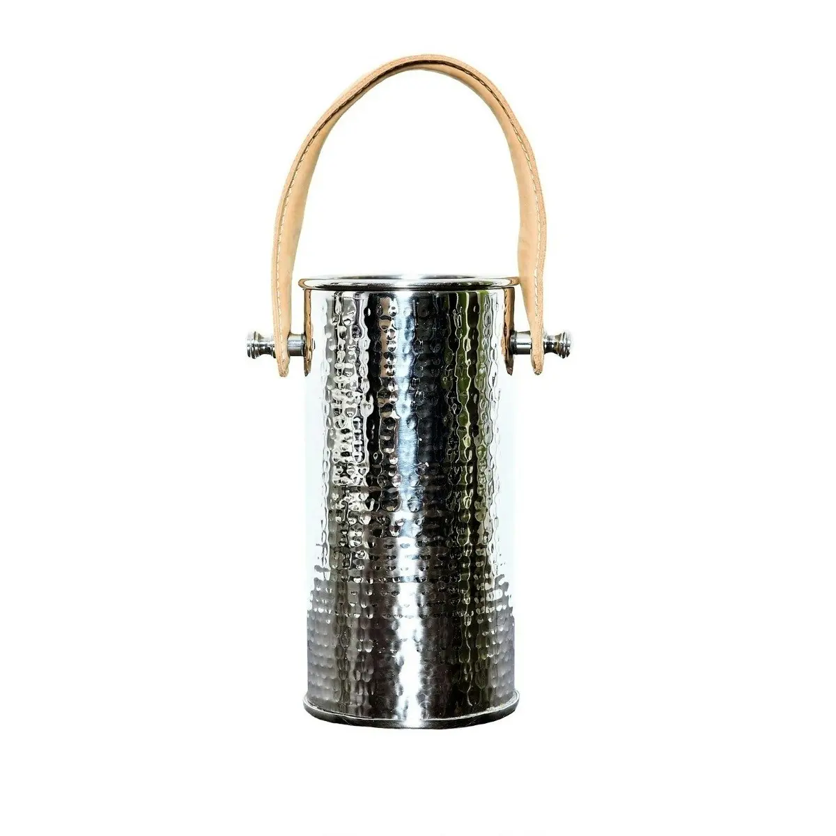 SSH Collection Polo Single Bottle Holder - Hammered Nickel with Brown Leather Handle