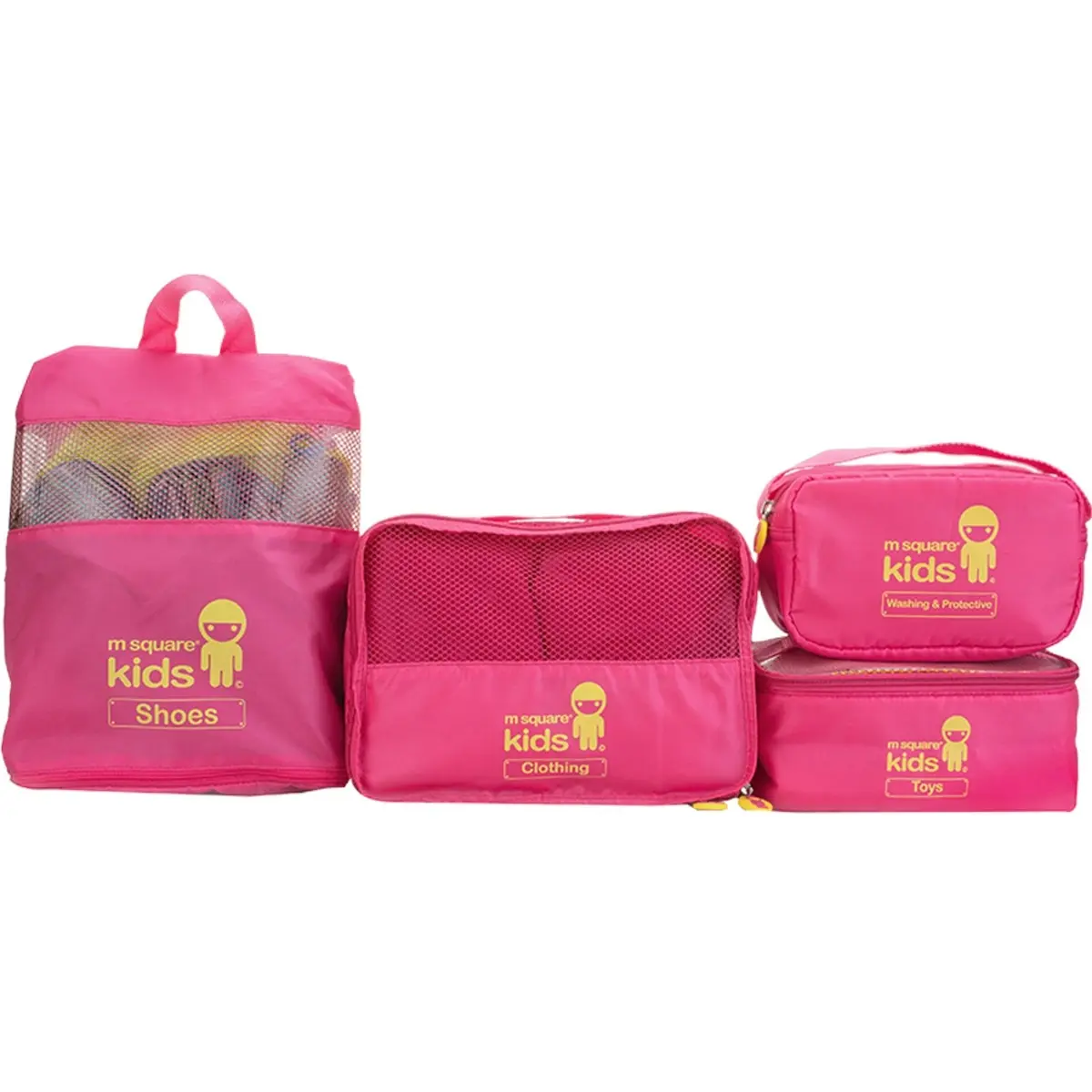 M Square 4 piece set utility Kids lightweight multifunction foldable travel bags Pink