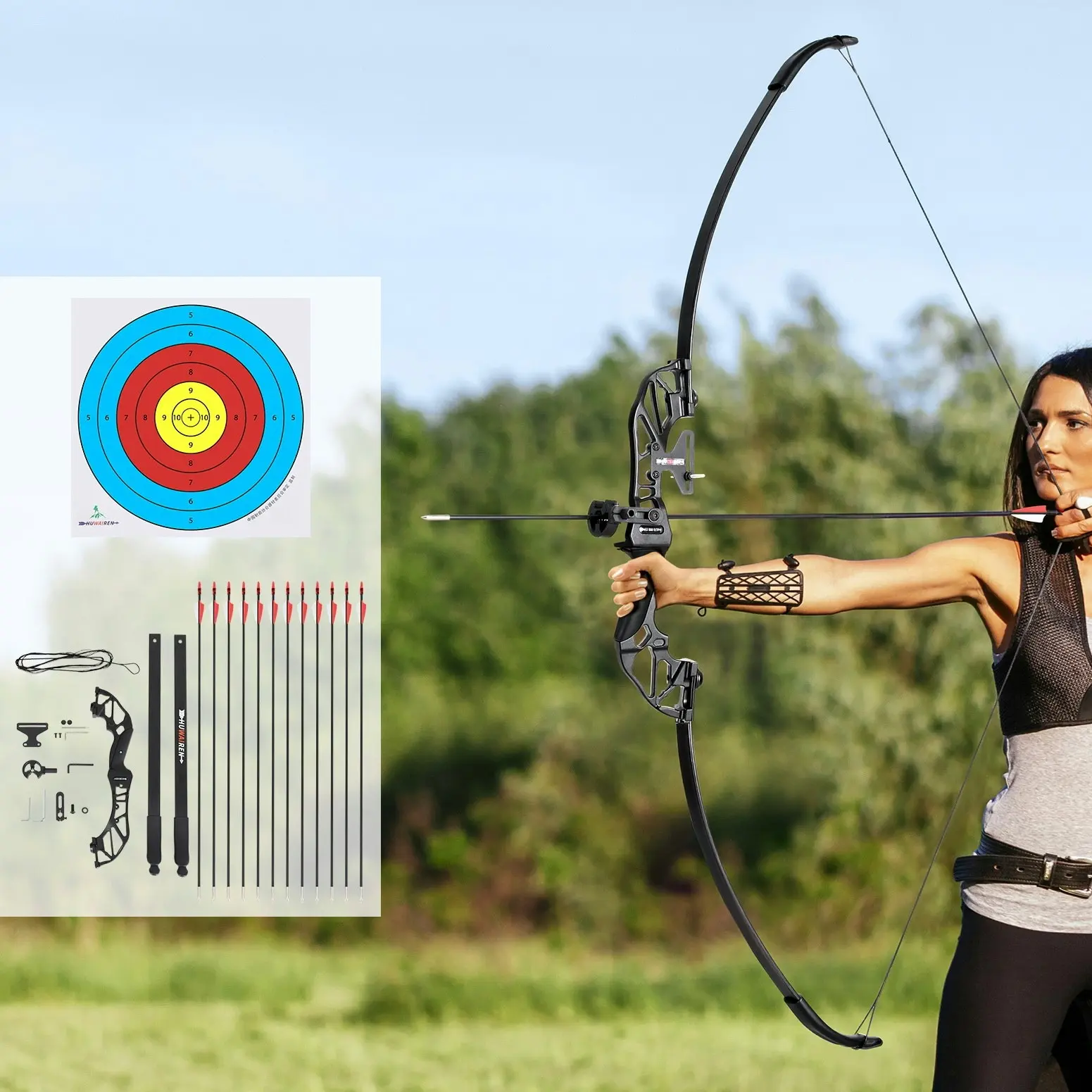 Everfit 55lbs Bow Arrow Set Recurve Takedown Archery Hunting for Beginner Red