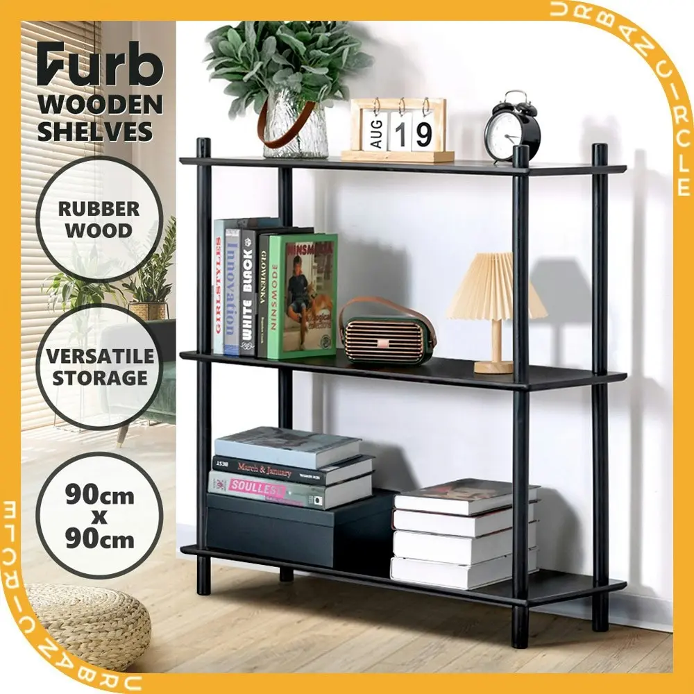 Furb 90CM 3-Tier Wooden Storage Organizer Stand Shelves Black