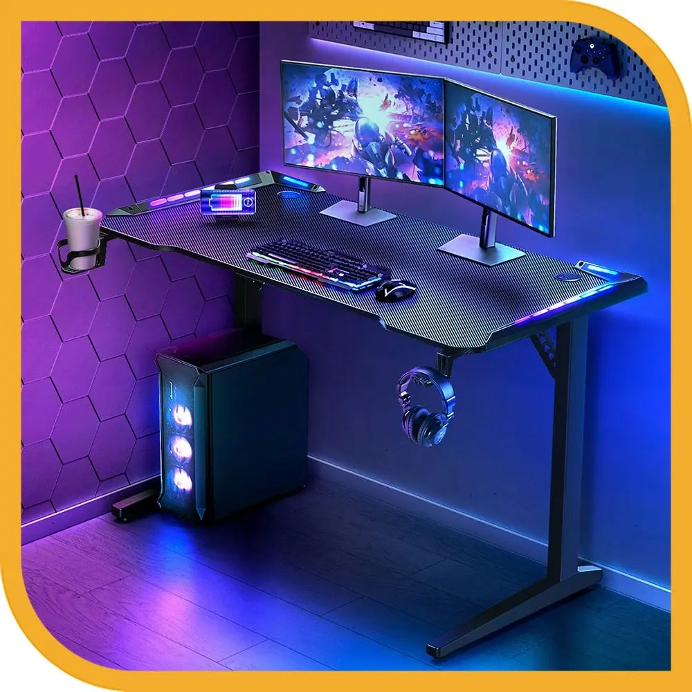 Furb 120CM Ergonomic T LED Gaming Desk Carbon Fiber Computer Table With Holder