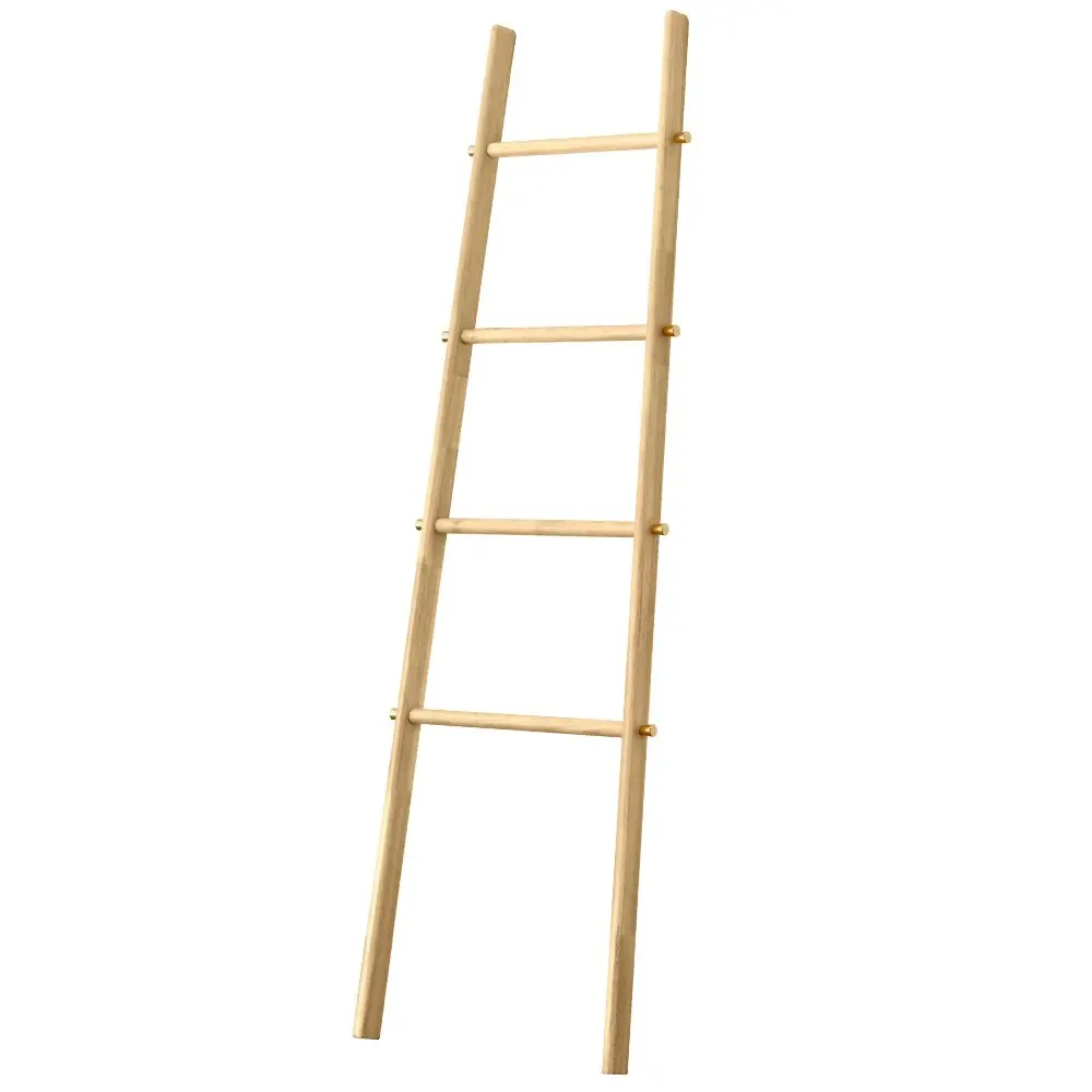 Furb 4-Tier Rubber Wood Freestanding Rack Towel Ladder Blanket Ladder Oak