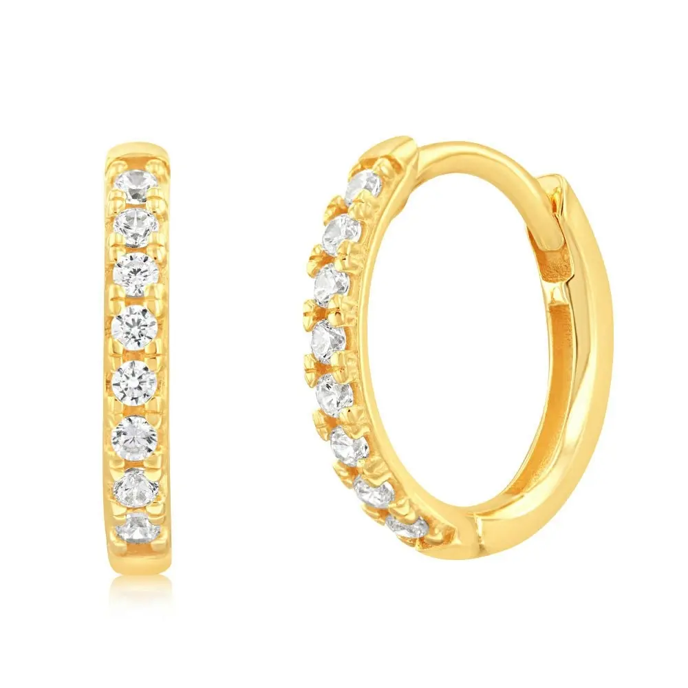 9ct Yellow Gold White Zirconia Hoop Earrings