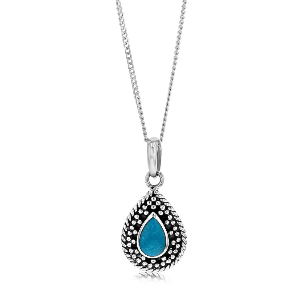 Sterling Silver Turquoise Stone Pear Shape Oxidised Pendant