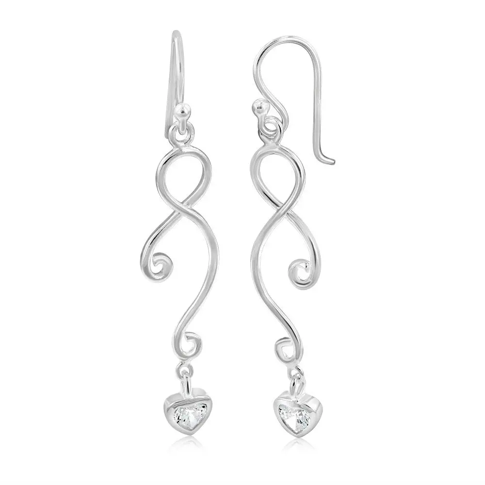 Sterling Silver Cubic Zirconia Infinity Heart Drop Earring