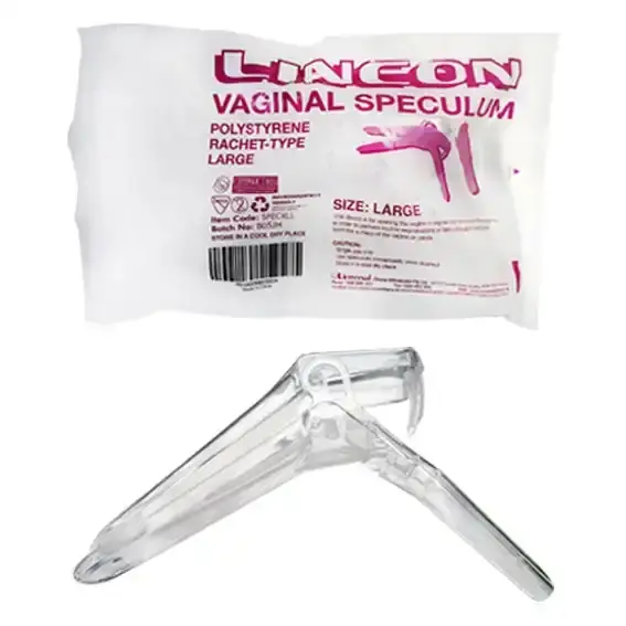 Lincon Vaginal Speculum Duckbill Ratchet Action Plastic Sterile Clear Large 20 Box