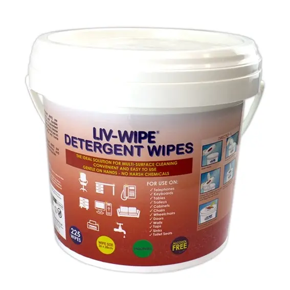 Liv-Wipe Detergent Wipes 26 x 28cm Large Alcohol Free 225 Tub