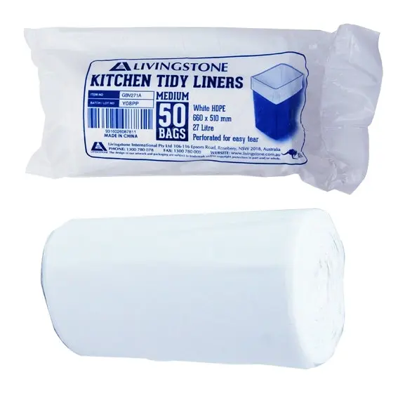 Livingstone Garbage Bag Bin Liner HDPE White 27L 51 x 66cm 20 Microns 1,000 Carton