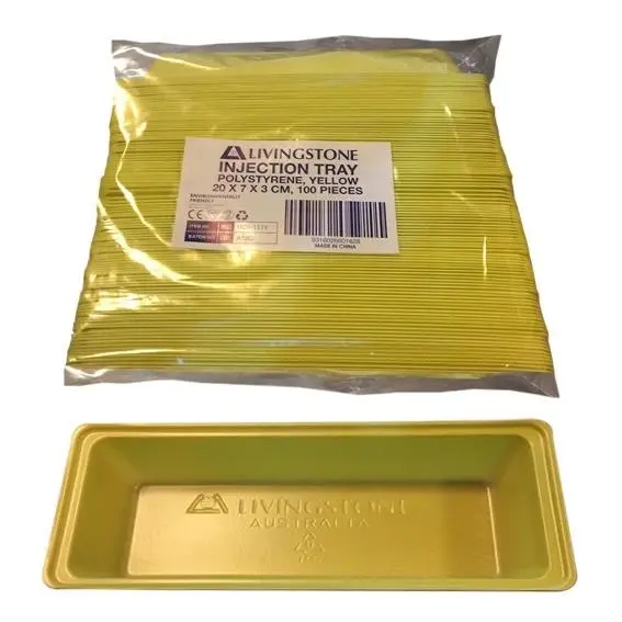 Livingstone Medical Injection Trays Yellow Polystyrene Disposable 20 x 7 x 3cm 280ml 100 Bag 1000 Carton