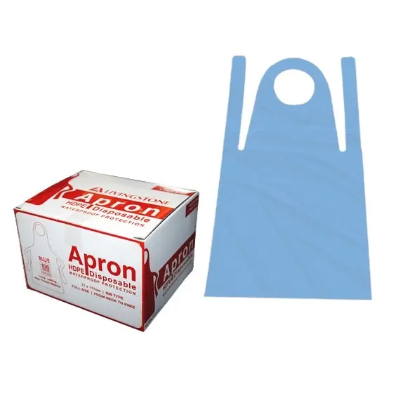 Livingstone Disposable Blue Aprons Bib Type High Density Polyethylene (HDPE) 23um 71 x 117cm 100 Box