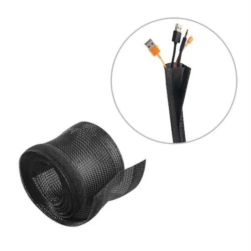 BRATECK Flexible Cable Wrap Sleeve with Hook and Loop Fastener 85mm/3.3' Width  Material Polyester Dimensions 1000x85mm - Black