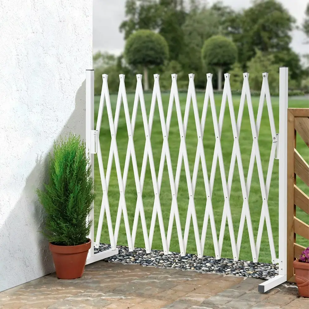 ZUNI Garden Security Fence Gate Expandable Aluminum Barrier Indoor Outdoor White