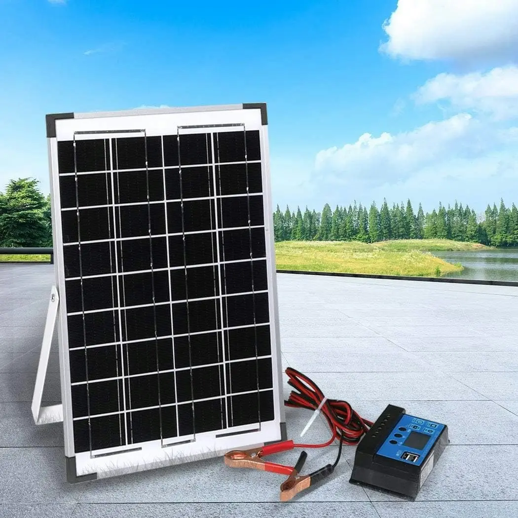 12V 10W Solar Panel Kit Mono Caravan Folding Camping Charging Controller Kits