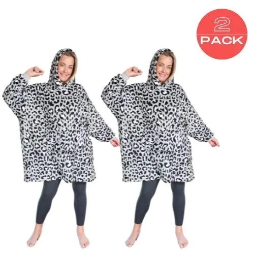 Hotto Premium Oversized Cuddle Hoodie Silver Leopard Skin - 2 PACK