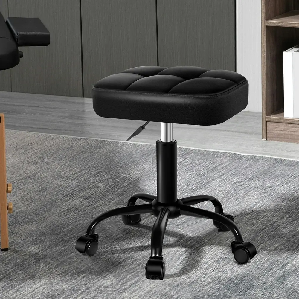 Alfordson Salon Stool Tufan Square Swivel Barber Hair Dress Chair Gas Lift All Black