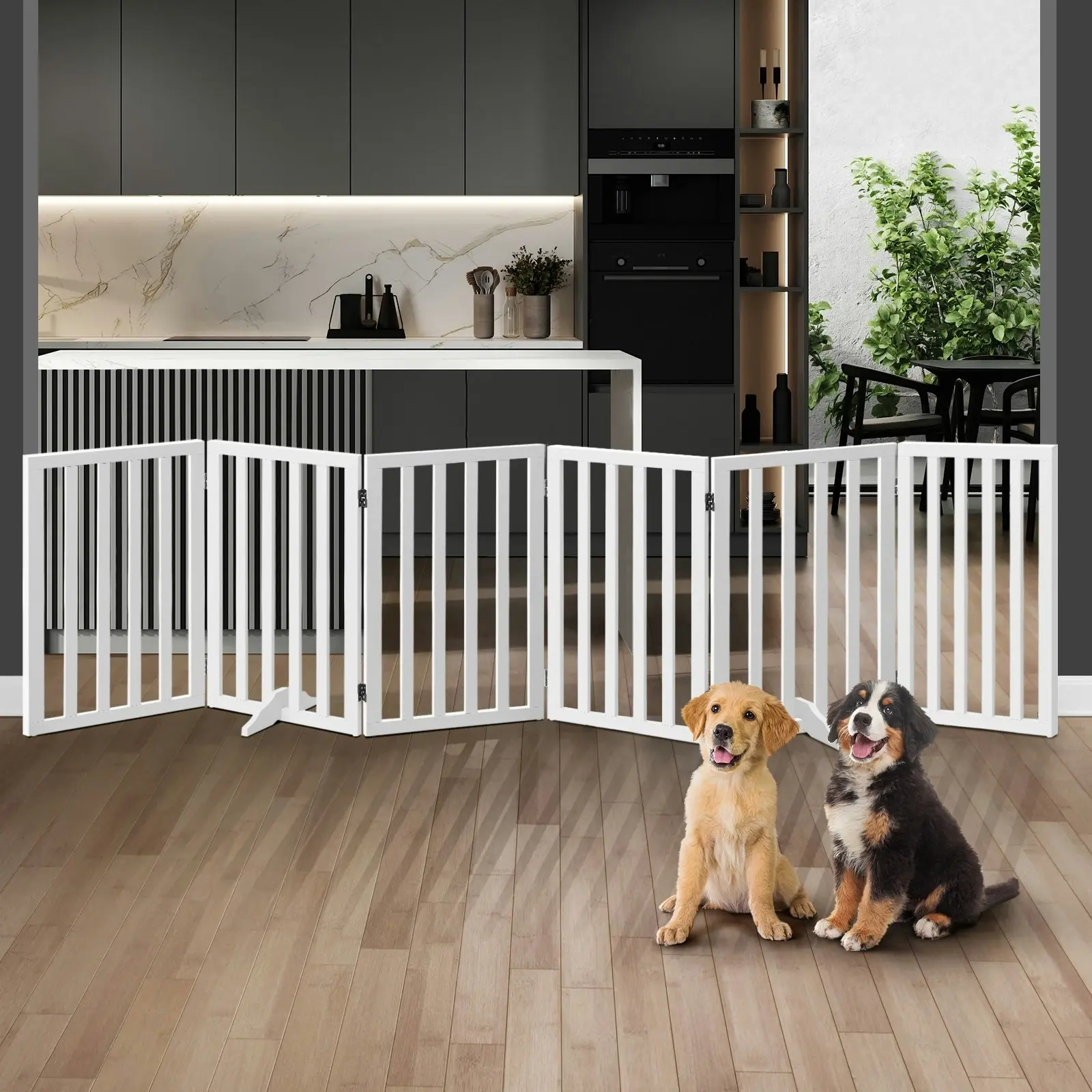 Alopet Wooden Pet Gate Dog Fence 284x80cm 6 Panels Safety Stair Barrier Security Door White