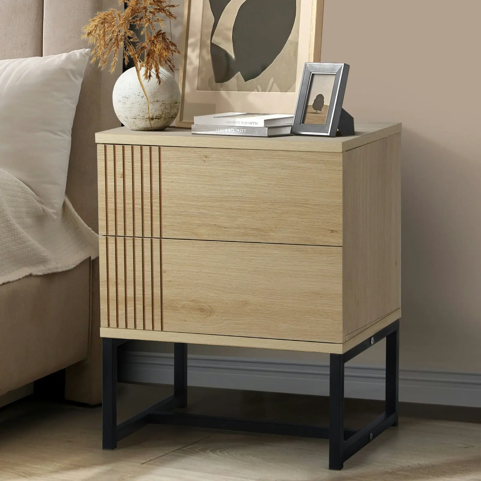 Oikiture Bedside Tables Side Table Bedroom Storage