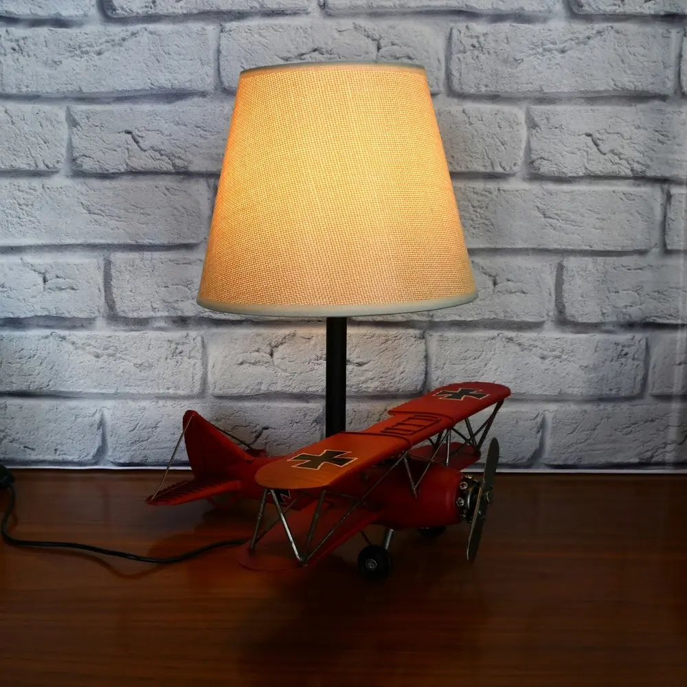 Auto Petit USB Desk/Table LED Lamp Baron Plane 29x33cm Retro Home Décor Red