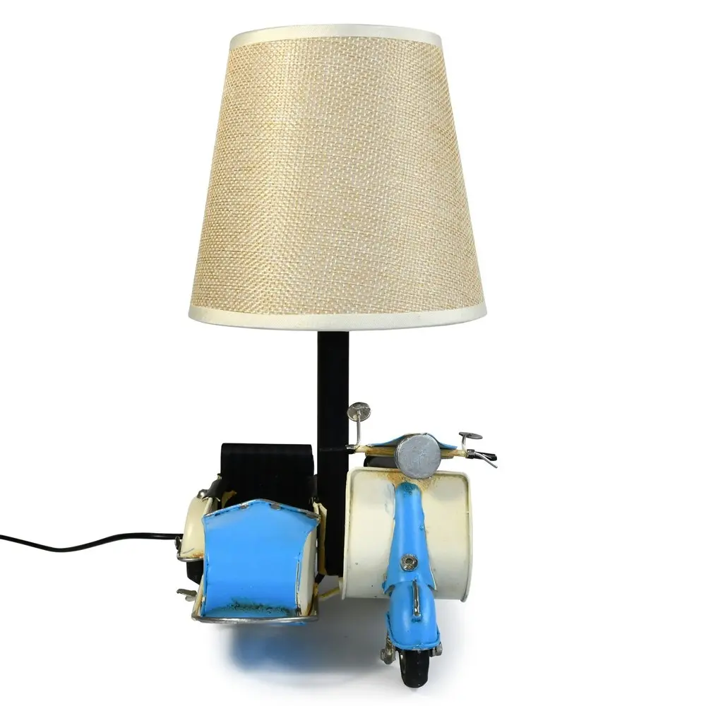 Auto Petit USB LED Desk/Table Lamp Scooter & Sidecar Home Décor 18x26cm Blue