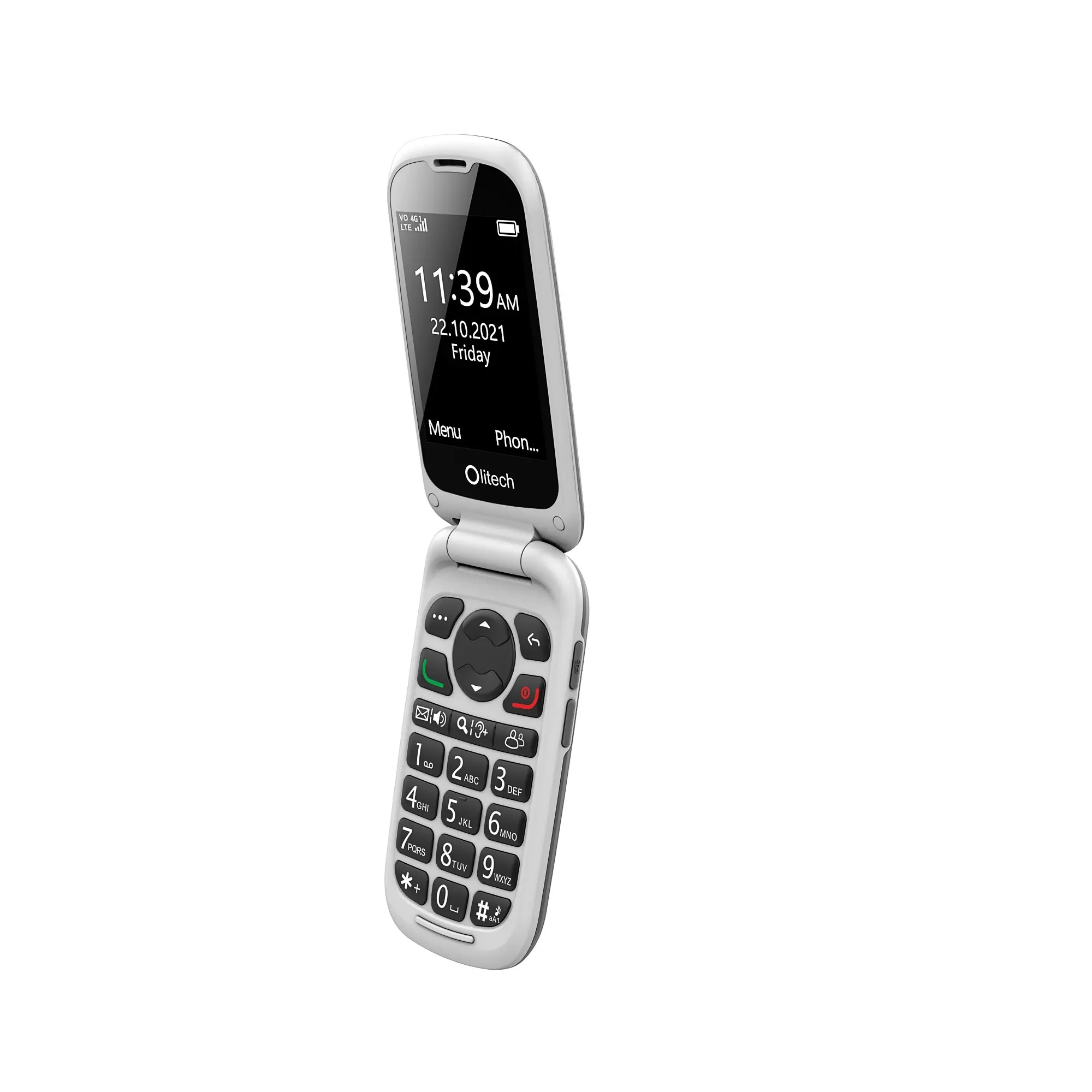 Olitech EasyFlip 2 4G Seniors Phone Big Buttons GPS Location - Black/White