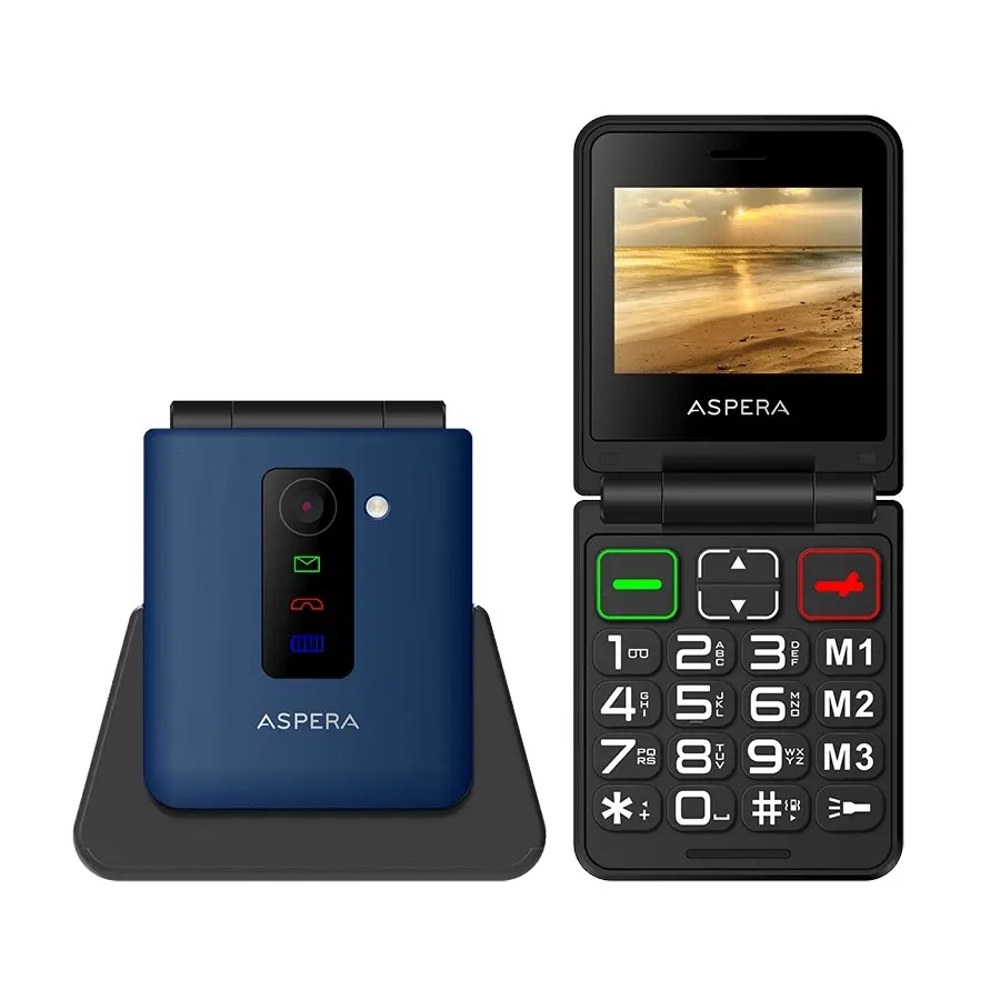 Aspera F50 Seniors 4G BIG button FLIP phone with CRADLE 2024 MODEL - Black