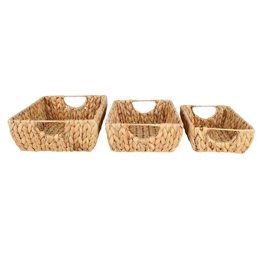 Walu Set Of 3 Water Hyacinth Basket Metal