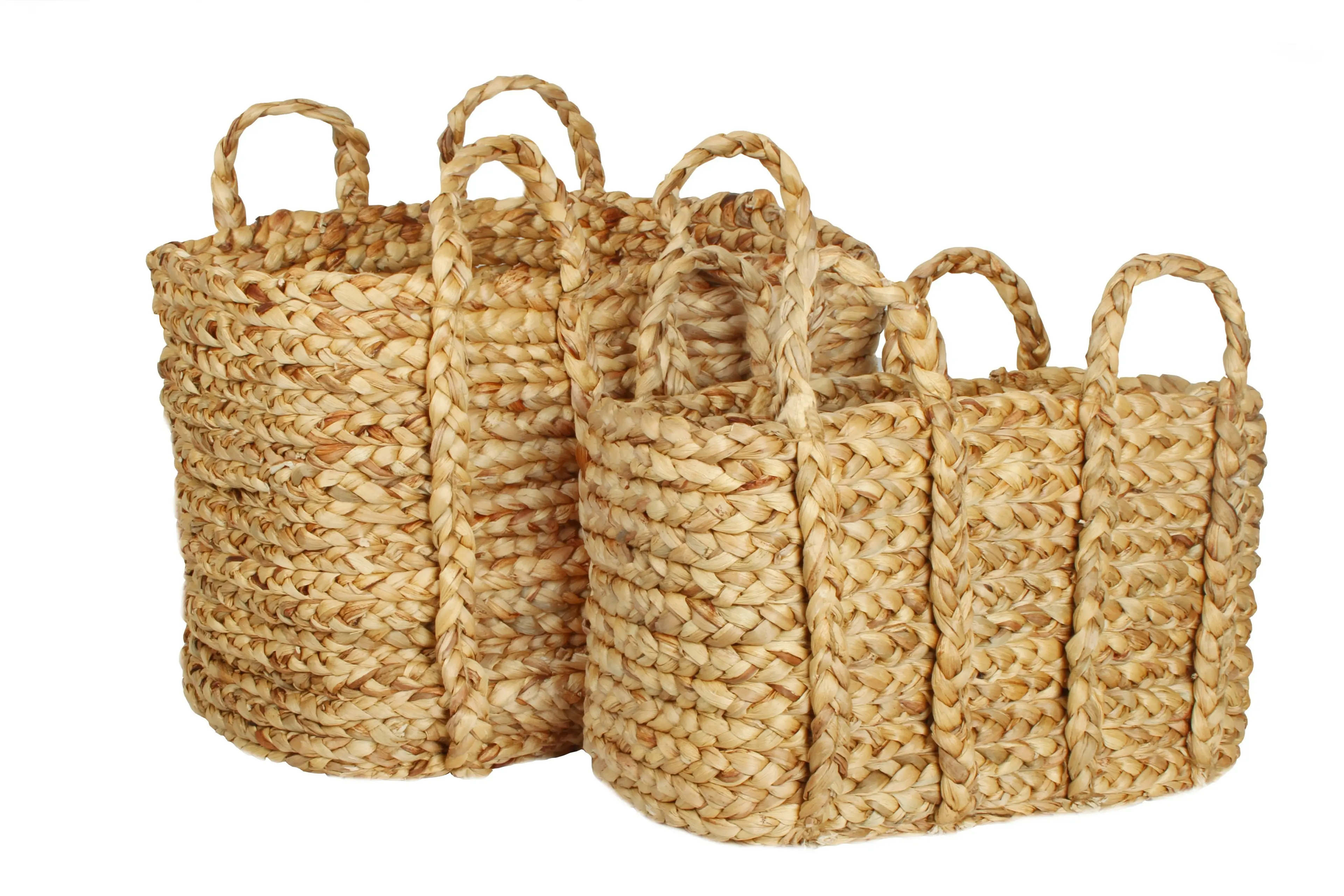 Carlina Set 2 Square Woven Water Hyacinth Storage Baskets with Carry Handles