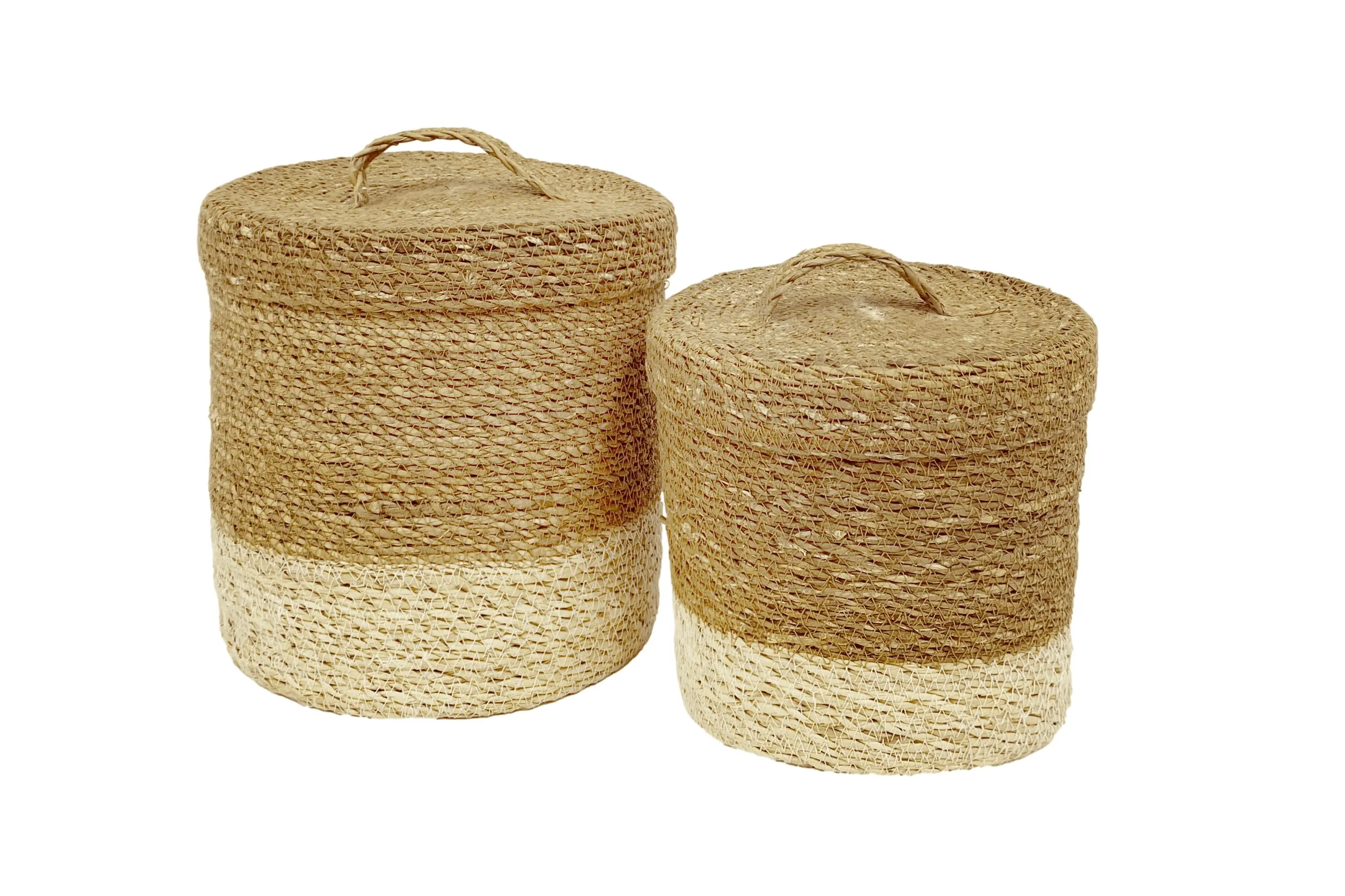 Amie Set Of 2 Round Two Tone Basket With Lid