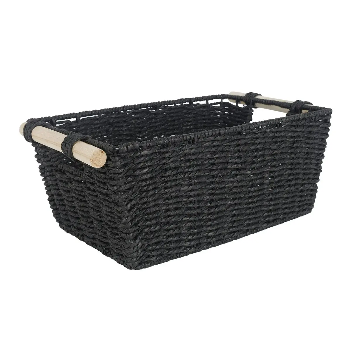 Cercy Paper Rope Organiser Black With Wooden Handle 37 x 24 x 16cm