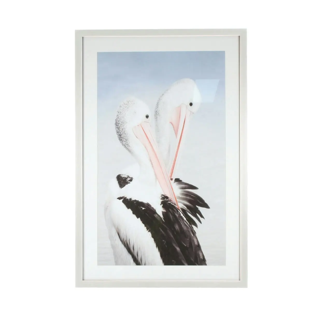 Pair Of Pelicans Art Framed in Glass 90 x 60cm