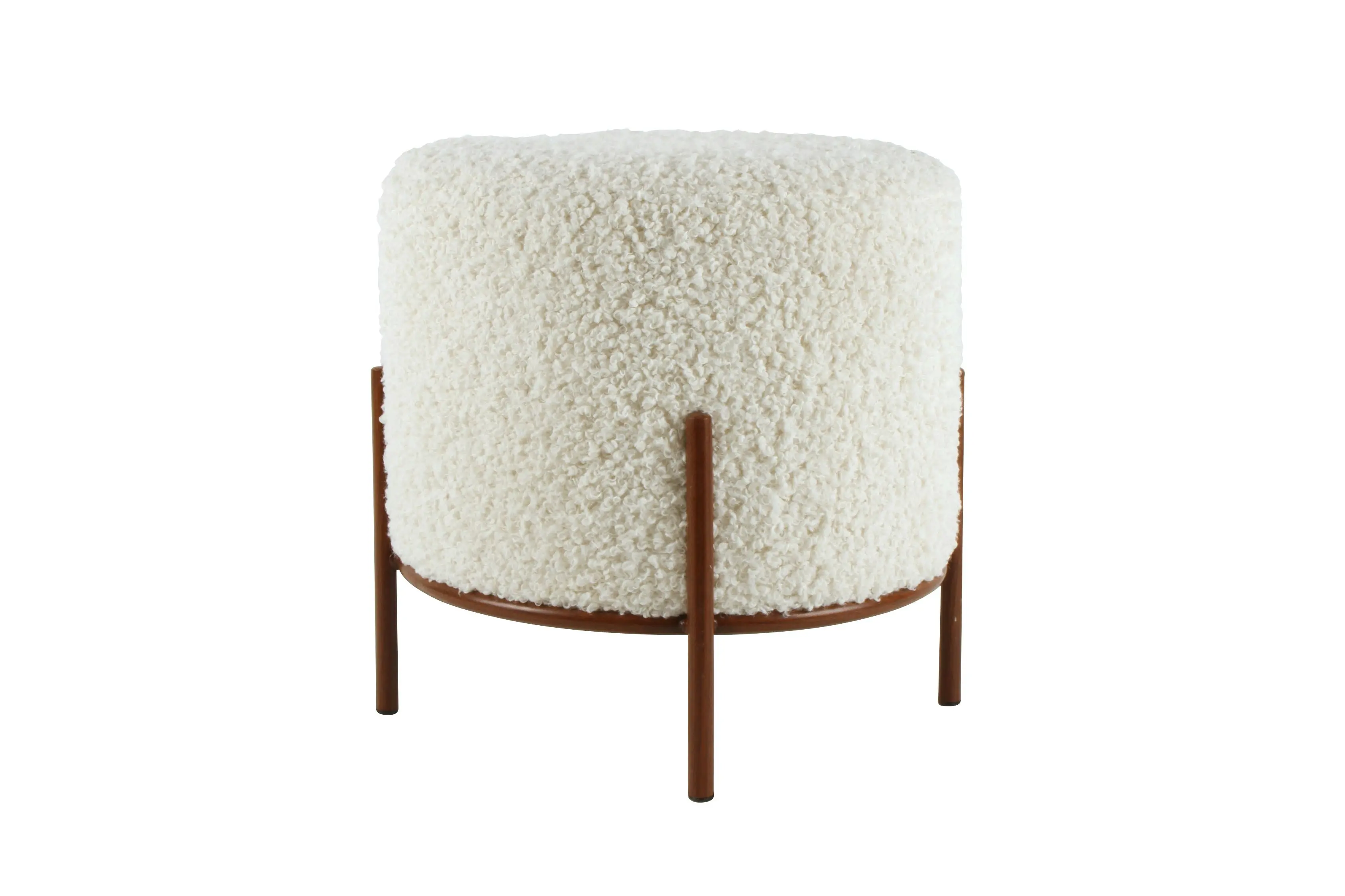 White Faux Sherpa Stool, Foot Rest, Side Table