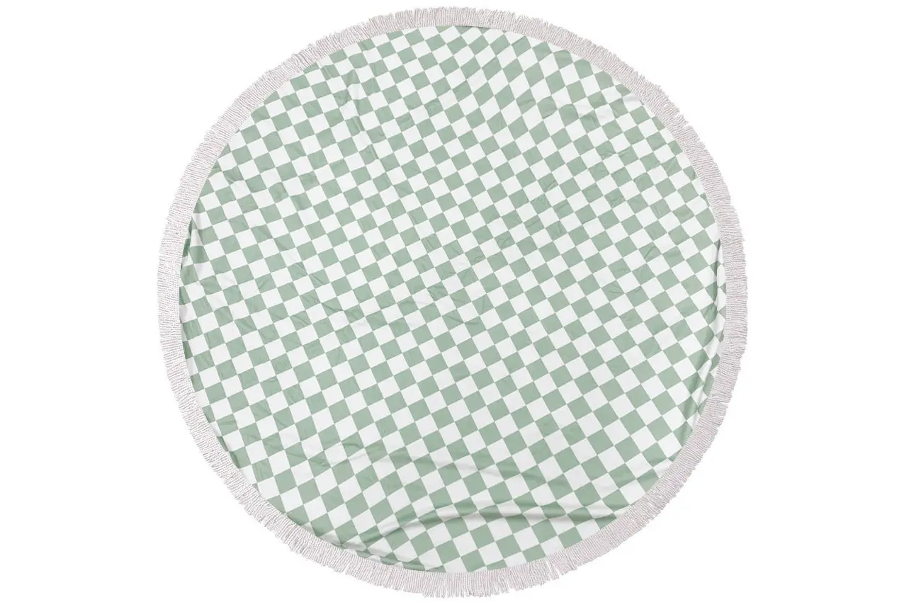 Round Beach Towel - Sage Check