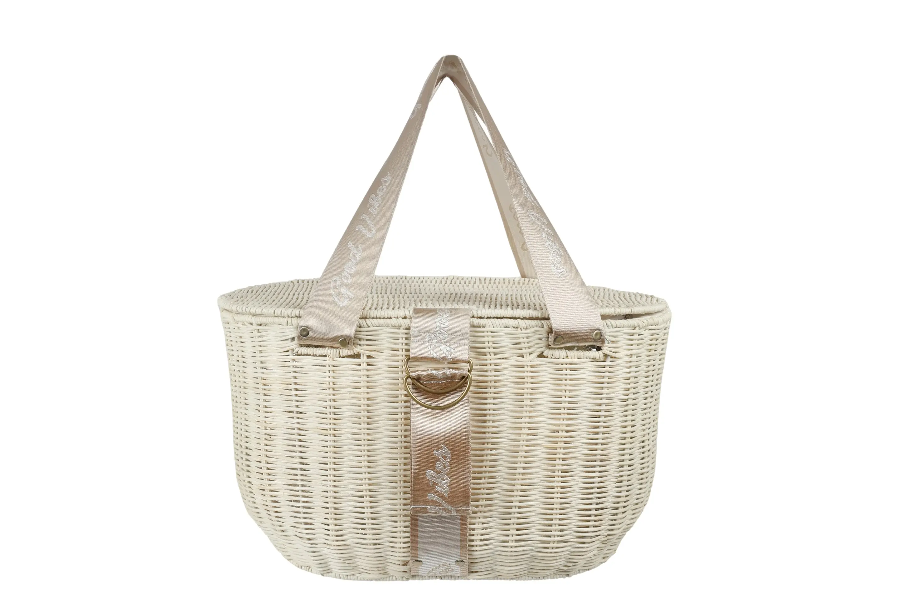 Good Vibes™ Indulge Rattan Picnic Basket Insulated Cooler Outdoor Entertainment 40x30cm with Carry Handles