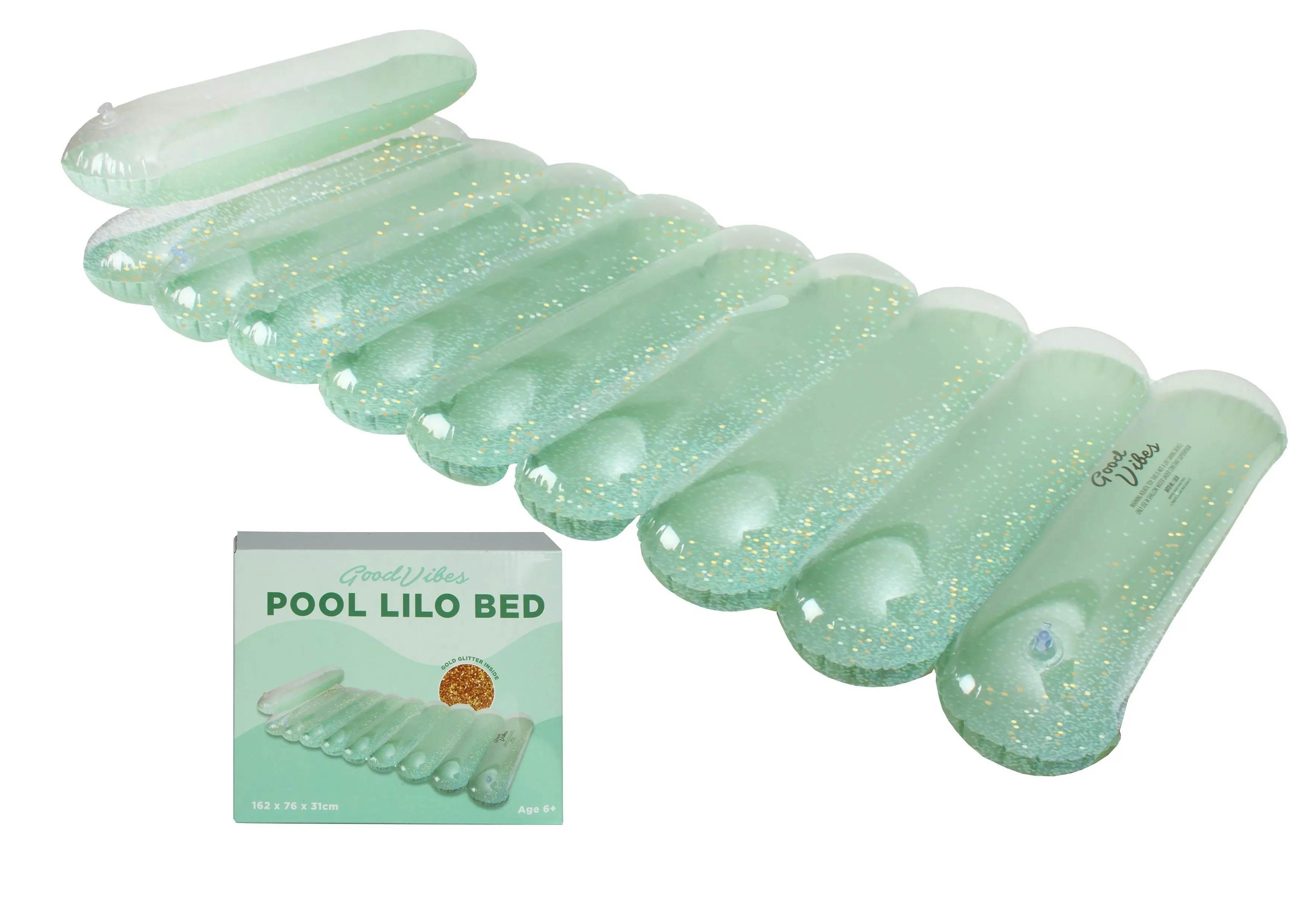 Good Vibes™ Inflatable Pool Bed Glitter Lilo Heavy Duty PVC 162x76x31cm