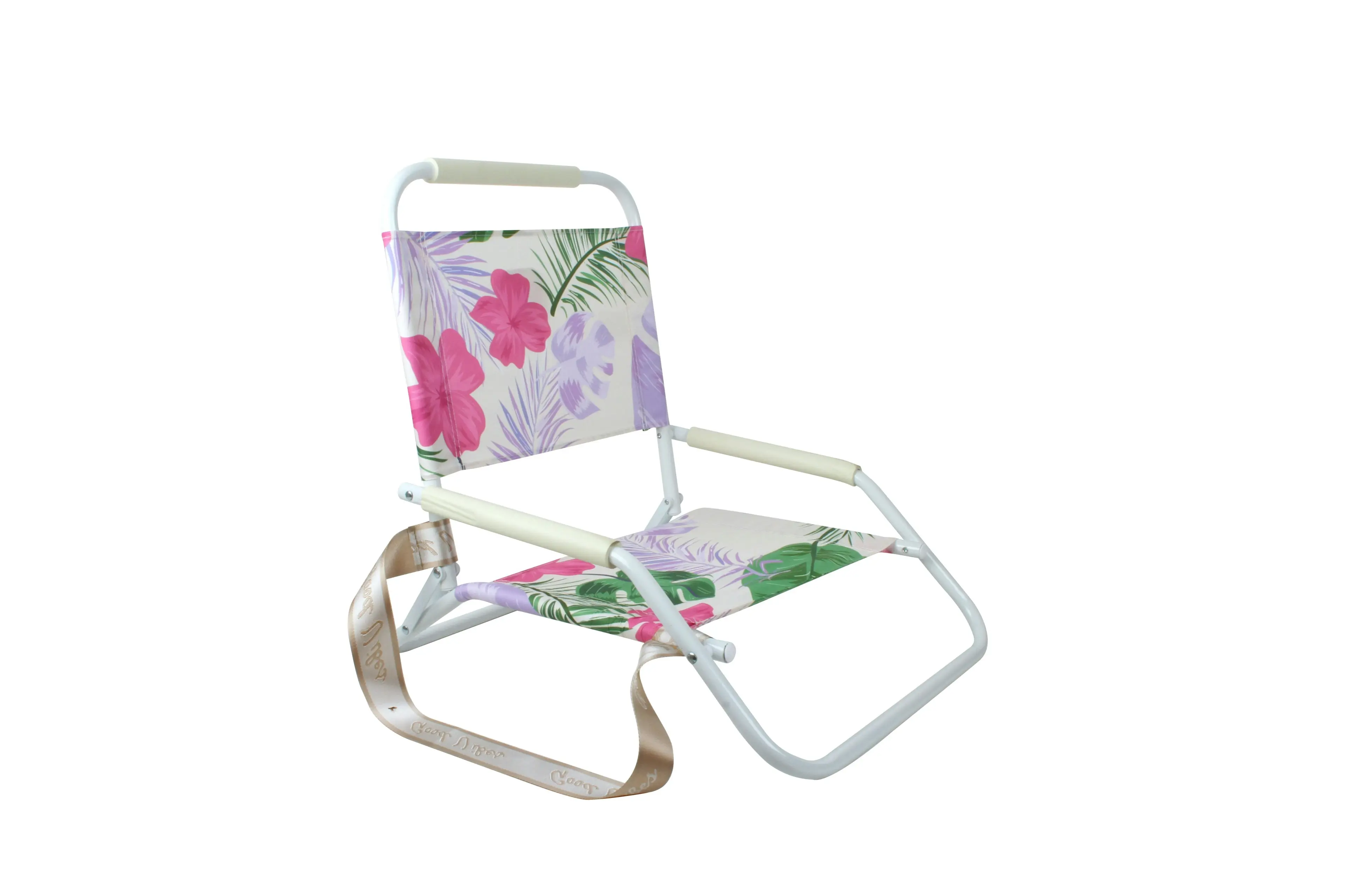 Good Vibes™ Foldable Beach Chair with Carry Strap, Lightweight & Portable, High Back, Powder Coated Frame - Hawaiian Shore