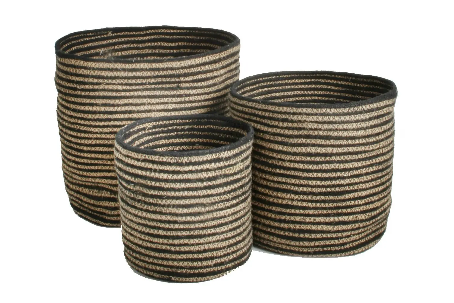 Maali Stripe Jute And Laundry Baskets Set Of 3