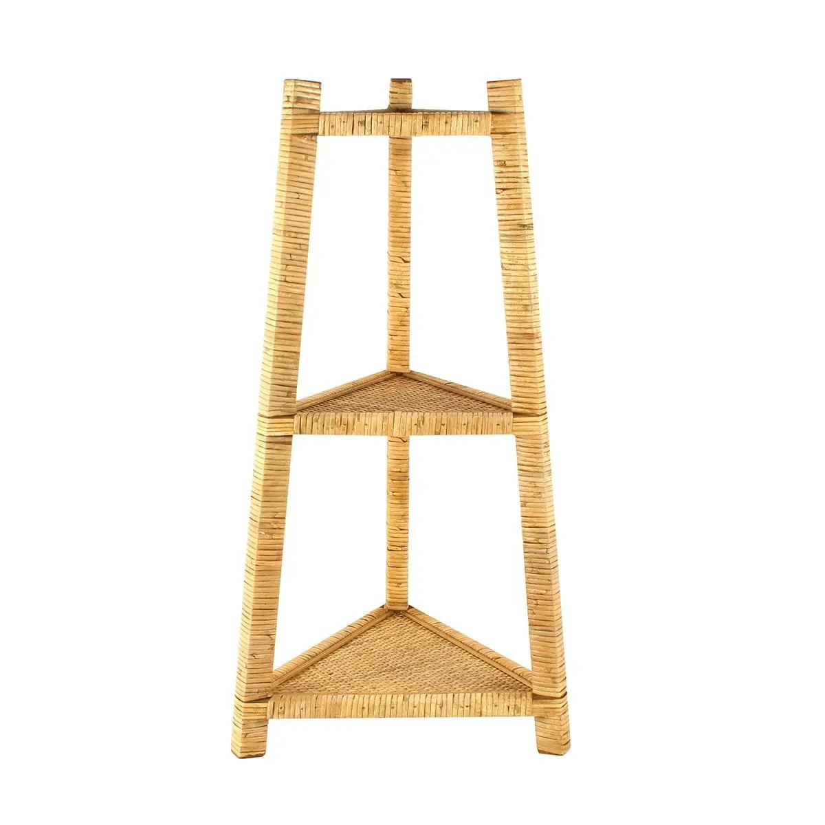 3 Tier Natural Rattan Triangle Shelf, 70 x 38 x 33cm