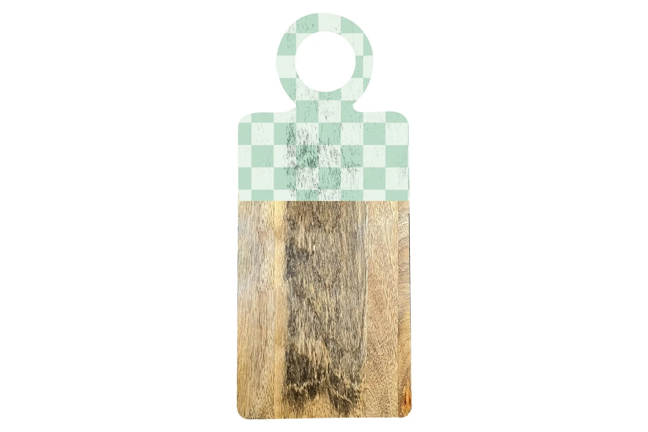 Serving Board Enamel & Mango Wood 46 x 20 x 1cm - Sage Check