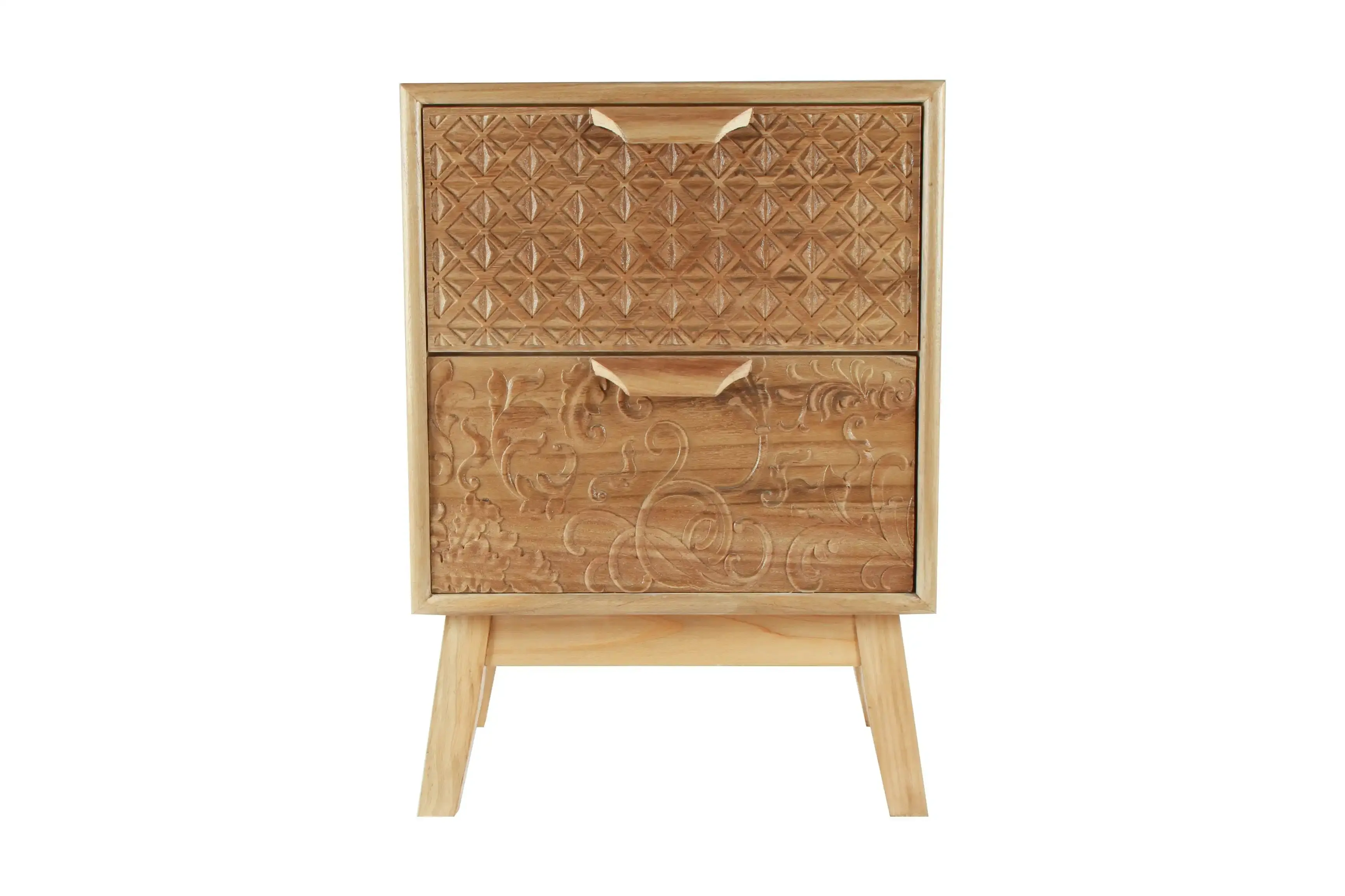 Natural Colour, Craved, Bedside Chest Of Drawers, 57 x 40 x 30cm