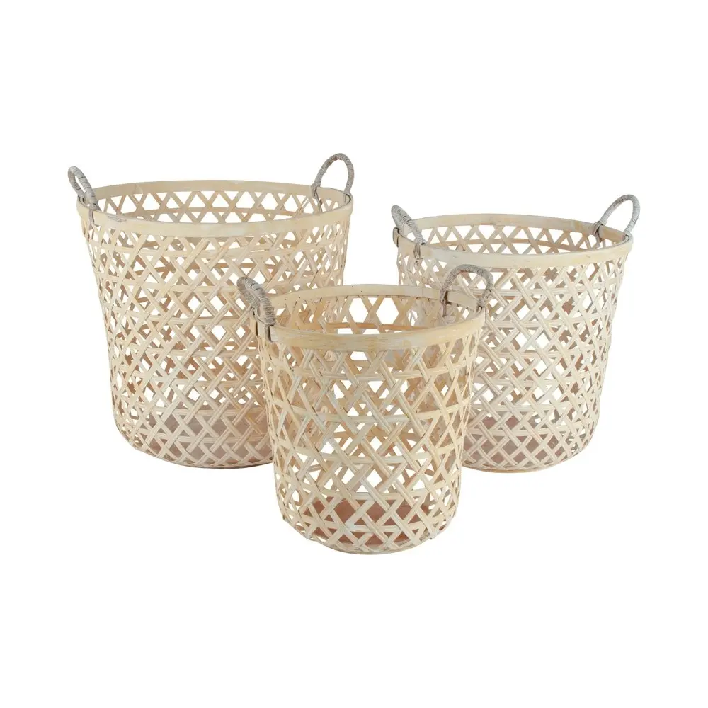 3pc Maine & Crawford Hendrix Storage Basket Organiser Set w/Handle Lge Whitewash