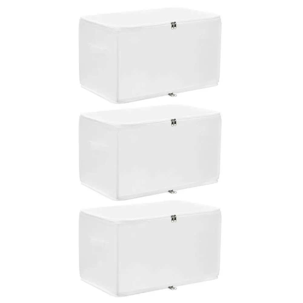 3PK Boxsweden 47L Foldaway 52cm Storage Box Collapsible Organiser Container WHT